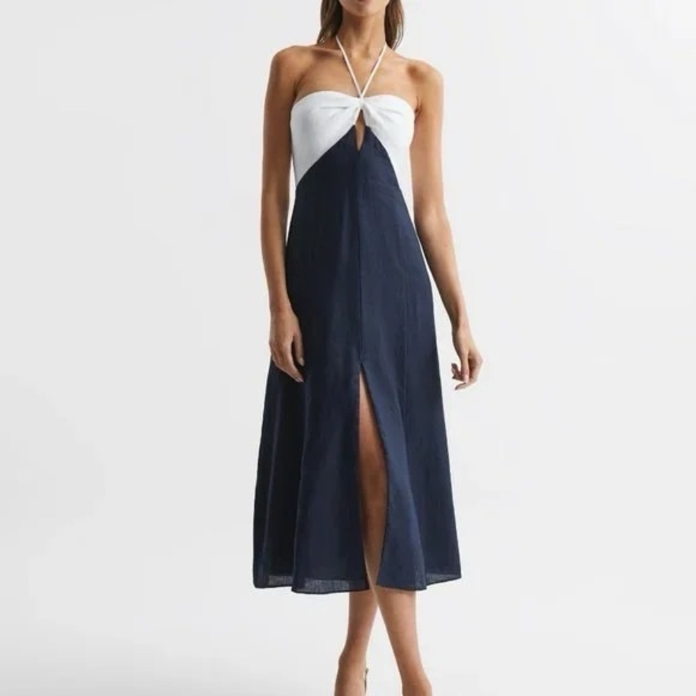 Reiss Sian Halter Color Block Linen Dress
